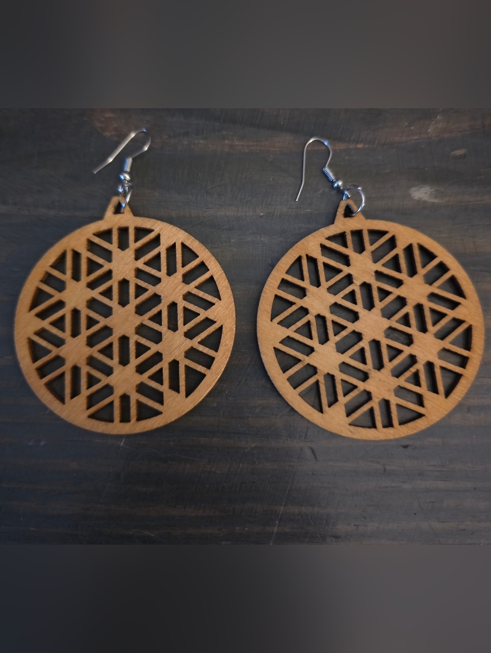 Geometric Laser-Cut Wood Circle Earrings NEW ❤️